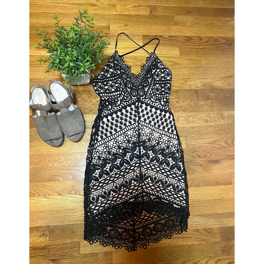 ASTR Women’s Small Black Nude Lace Low Back Backless  Dress Cocktail Party Dress